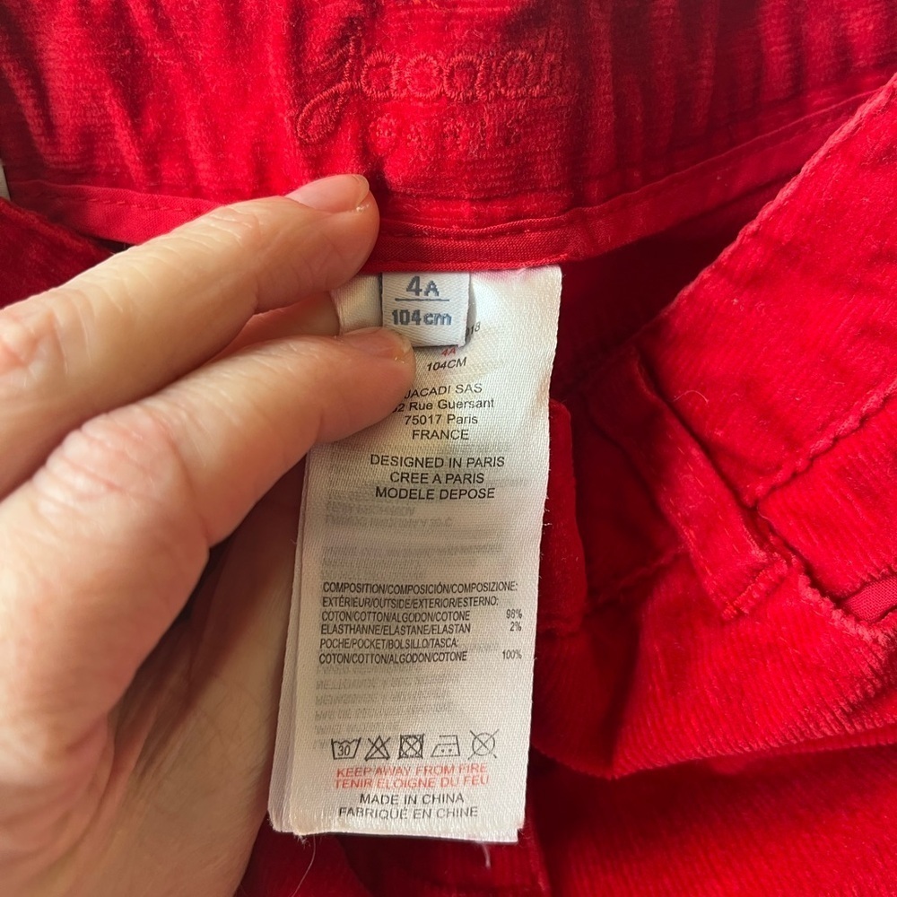 Jacadi Vibrant Red Corduroy Skinny Slim Fit Pants - Picture 4 of 5